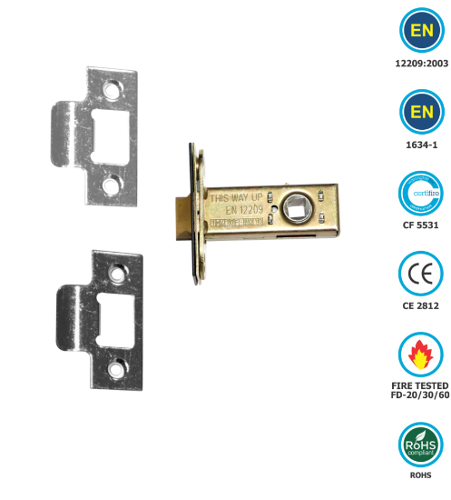 Picture of ARCHITECTURAL TUBULAR LATCH CE / FD / CERTIFIRE  | 63MM | CHROME / SATIN CHROME | PRINTED POLYBAG