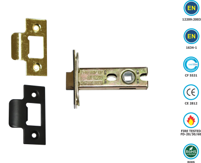 Picture of ARCHITECTURAL TUBULAR LATCH CE / FD / CERTIFIRE B/T  | 76MM | MATT BLACK / BRASSED | PRINTED POLYBAG