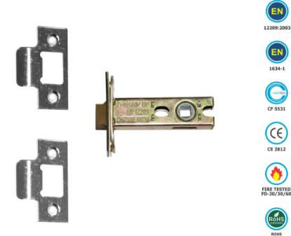 Picture of ARCHITECTURAL TUBULAR LATCH CE / FD / CERTIFIRE B/T  | 76MM | CHROME / SATIN CHROME | PRINTED POLYBAG