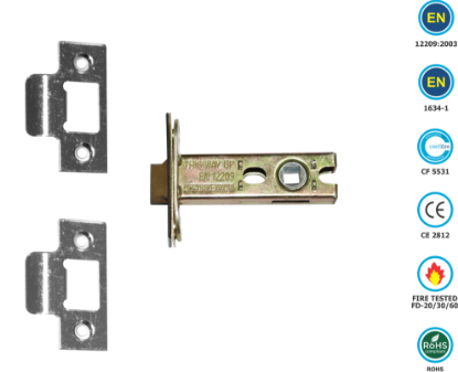 Picture of ARCHITECTURAL TUBULAR LATCH CE / FD / CERTIFIRE B/T | 76MM | CHROME / SATIN CHROME | SICHERN BOX