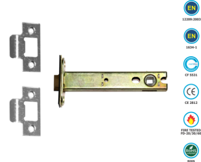 Picture of ARCHITECTURAL TUBULAR LATCH CE / FD / CERTIFIRE B/T | 100MM | CHROME / SATIN CHROME | PRINTED POLYBAG