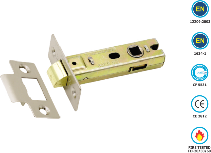 Picture of TUBULAR LATCH CE / FD / CERTIFIRE / B/T PREMIUM | 63MM | SATIN CHROME | PRINTED POLYBAG