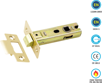 Picture of TUBULAR LATCH CE / FD / CERTIFIRE / B/T PREMIUM | 76MM | ELECTRO BRASS | PRINTED POLYBAG