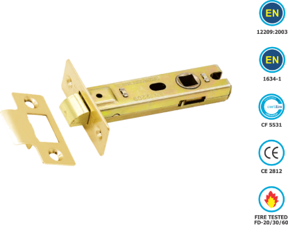 Picture of TUBULAR LATCH CE / FD / CERTIFIRE / B/T PREMIUM | 100MM | ELECTRO BRASS | PRINTED POLYBAG
