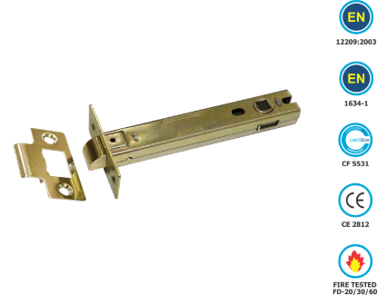 Picture of TUBULAR LATCH CE / FD / CERTIFIRE / B/T PREMIUM | 127MM | ELECTRO BRASS | PRINTED POLYBAG
