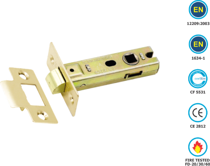 Picture of PACK OF 3 CE / FD / CERTIFIRE TUBULAR LATCH PREMIUM | 63MM | ELECTRO BRASS | HANG UP BOX