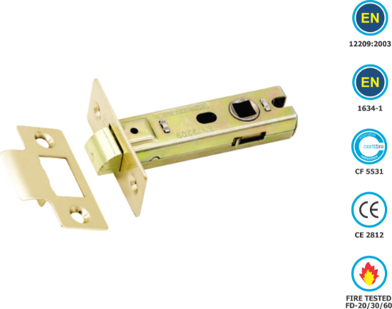 Picture of PACK OF 3 CE / FD / CERTIFIRE TUBULAR LATCH PREMIUM | 63MM | ELECTRO BRASS | HANG UP BOX