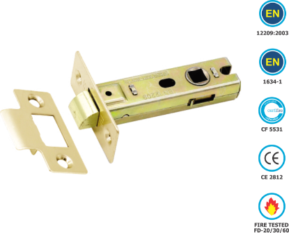 Picture of PACK OF 3 CE / FD / CERTIFIRE TUBULAR LATCH PREMIUM | 76 MM | ELECTRO BRASS | HANG UP BOX