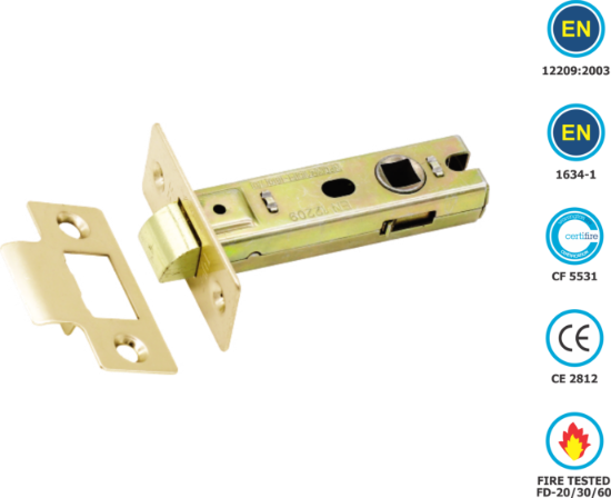 Picture of TUBULAR LATCH CE / FD / CERTIFIRE / B/T PREMIUM | 63MM | ELECTRO BRASS | SICHERN BOX