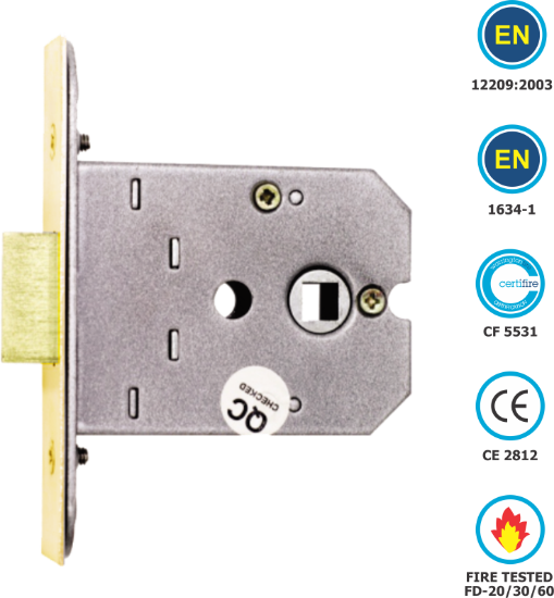 Picture of FLAT MORTICE LATCH - CE / CERTIFIRE / FD / EN12209 | 76MM | ELECTRO BRASS | HANG UP BOX