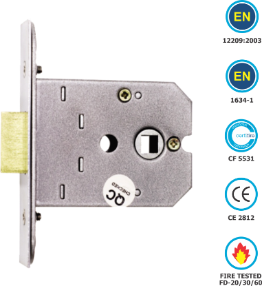 Picture of FLAT MORTICE LATCH - CE / CERTIFIRE / FD / EN12209  | 76MM | CHROME PLATED | HANG UP BOX