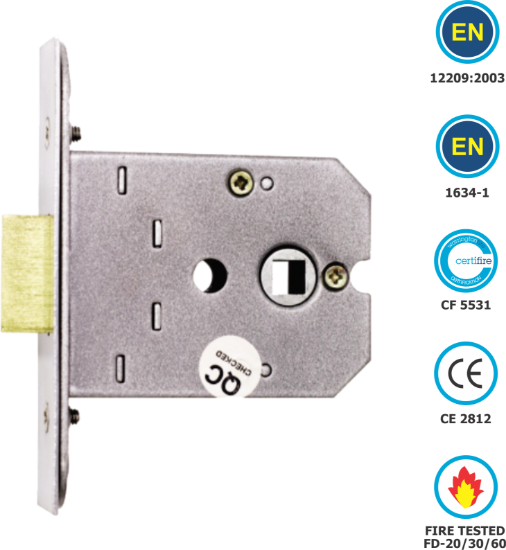 Picture of FLAT MORTICE LATCH - CE / CERTIFIRE / FD / EN12209  | 76MM | CHROME PLATED | HANG UP BOX