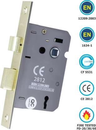 Picture of 3 LEVER SASH LOCK CE / EN12209 / CERTIFIRE / FD  | 63MM | ELECTRO BRASS | HANG UP BOX