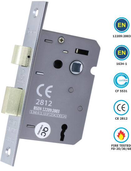 Picture of 3 LEVER SASH LOCK CE / EN12209 / CERTIFIRE / FD | 76MM | SATIN CHROME | HANG UP BOX