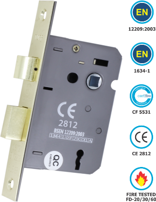 Picture of 3 LEVER SASH LOCK CE / EN12209 /  CERTIFIRE / FD  | 76MM | ELECTRO BRASS | HANG UP BOX