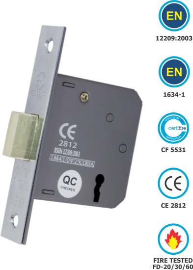 Picture of 3 LEVER DEAD LOCK CE / EN12209 / CERTIFIRE / FD  | 63MM | SATIN CHROME | HANG UP BOX