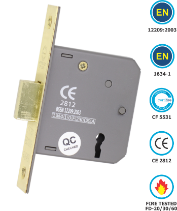 Picture of 3 LEVER DEAD LOCK CE / EN12209 / CERTIFIRE / FD | 76MM | ELECTRO BRASS | HANG UP BOX