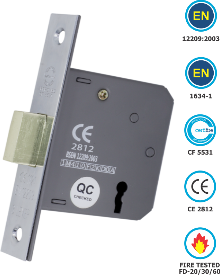 Picture of 3 LEVER DEAD LOCK CE / EN12209 / CERTIFIRE / FD  | 76MM | SATIN CHROME | HANG UP BOX