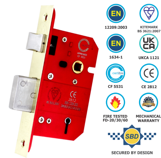 Picture of BS3621 5 LEVER SASH LOCK CE / CERTIFIRE / FD  | 63MM | ELECTRO BRASS | HANG UP BOX