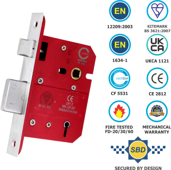 Picture of BS3621 5 LEVER SASH LOCK CE / CERTIFIRE / FD  | 76MM | POLISH STAINLESS | HANG UP BOX