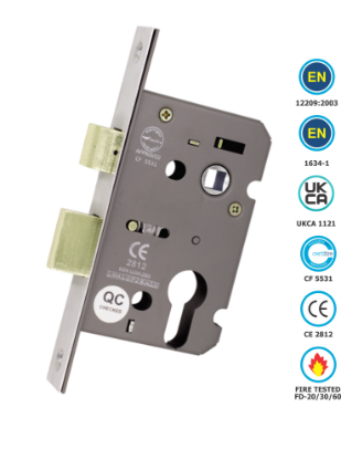 Picture of EURO PROF MORT SASH LOCK (COMMERCIAL) CE / CERTIFI | 76 MM | SATIN NICKEL | PRINTED POLYBAG