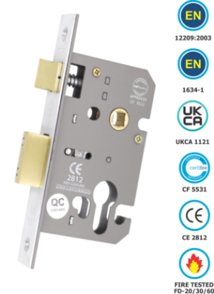 Picture of EURO PROFILE MORTICE SASH LOCK - CE / CERTIFIRE / FD  | 63MM | CHROME PLATED | HANG UP BOX