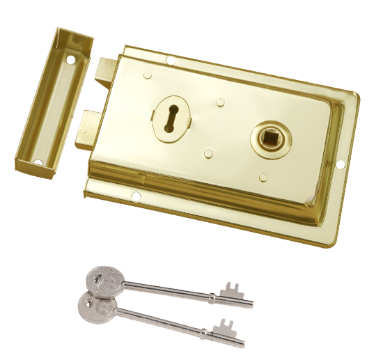Picture of FLUTED RIM LOCK  | 150 X 100MM | ELECTRO BRASS | HANG UP BOX