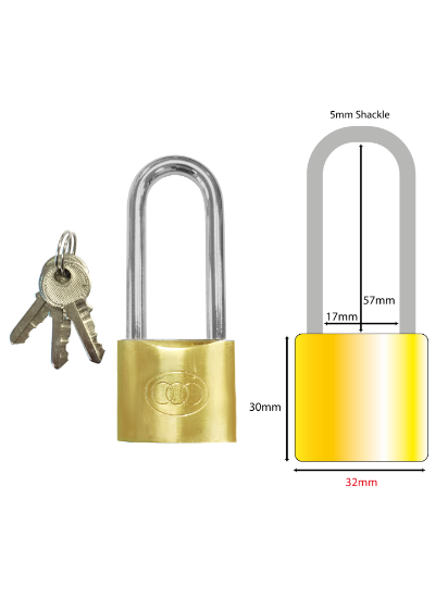 Picture of TRI-CIRCLE BRASS PADLOCK - LONG SHACKLE | 32MM | BRASS | BOXED