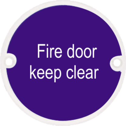 Picture of STAINLESS STEEL CIRCULAR SIGN - FIRE DOOR KEEP CLEAR | 76MM | SATIN | PRINTED POLYBAG