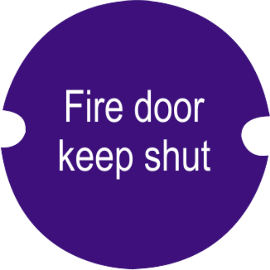 Picture of STAINLESS STEEL CIRCULAR SIGN - FIRE DOOR KEEP SHUT | 76MM | SATIN | PRINTED POLYBAG