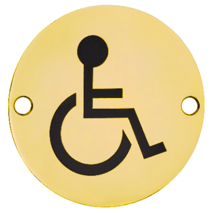 Picture of BRASS CIRCULAR SIGN - DISABLED | 76MM | POLISHED & LACQUERED | PRINTED POLYBAG