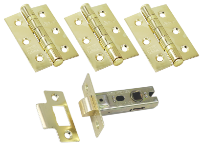 Picture of CE FIRE DOOR PACK - 1 1/2 PAIR 451 BB /  BT LATCH | 63MM | ELECTRO BRASS | HANG UP BOX