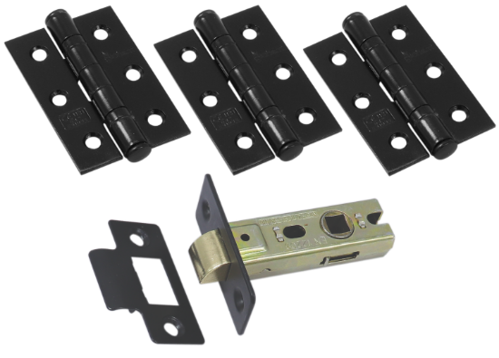 Picture of CE FIRE DOOR PACK - 1 1/2 PAIR 451 BB /  BT LATCH | 63MM | MATT BLACK | HANG UP BOX