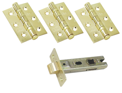 Picture of CE FIRE DOOR PACK - 1 1/2 PAIR 451 BB /  BT LATCH | 76MM | ELECTRO BRASS | HANG UP BOX