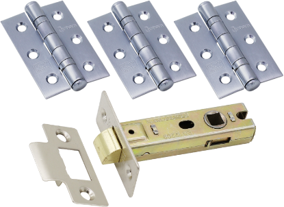 Picture of CE FIRE DOOR PACK - 1 1/2 PAIR 451 BB / BT LATCH | 76MM | SATIN CHROME | HANG UP BOX