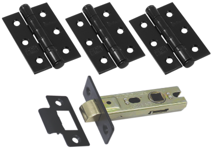 Picture of CE FIRE DOOR PACK - 1 1/2 PAIR 451 BB /  BT LATCH | 76MM | MATT BLACK | HANG UP BOX