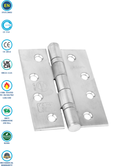 Picture of STAINLESS STEEL BALL BEARING HINGE - PAIR - CE13 | 100 X 76 X 3MM | SATIN | SICHERN BOX