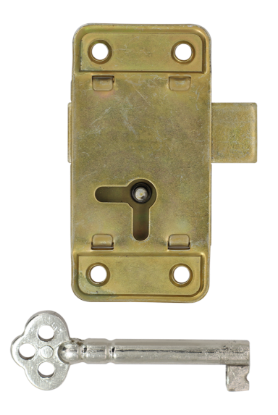 Picture of WARDROBE LOCK C/W 1 KEY  | 55MM | ELECTRO BRASS | PRINTED POLYBAG