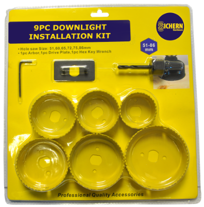 Picture of DOWNLIGHT KIT 9PC 51,60,65,72,75,86MM ARBOR, DRIVE PLATE, HEX KEY WRENCH | OTHER | OTHER | BLISTER